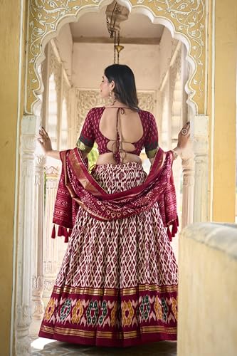 LooknBook Art Women's Wedding Special Tussar Silk With Ikkat Printed Lehenga Choli (Maroon)