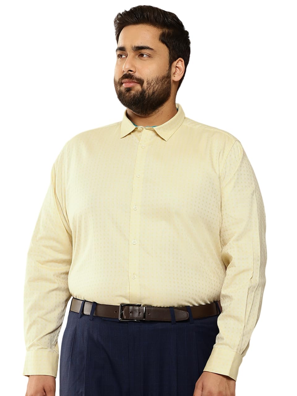 Thomas Scott Mens Plus Size 100% Cotton Full Sleeves Textured Formal Shirt (TS1340_Yellow, 4XL)