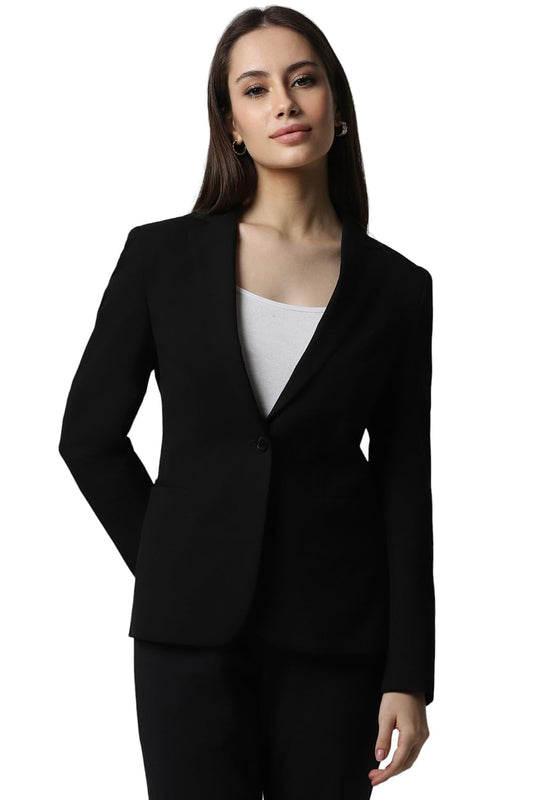 Van Heusen Women's Blazer (VWBZCRGBO23365_Black, Single Breasted
