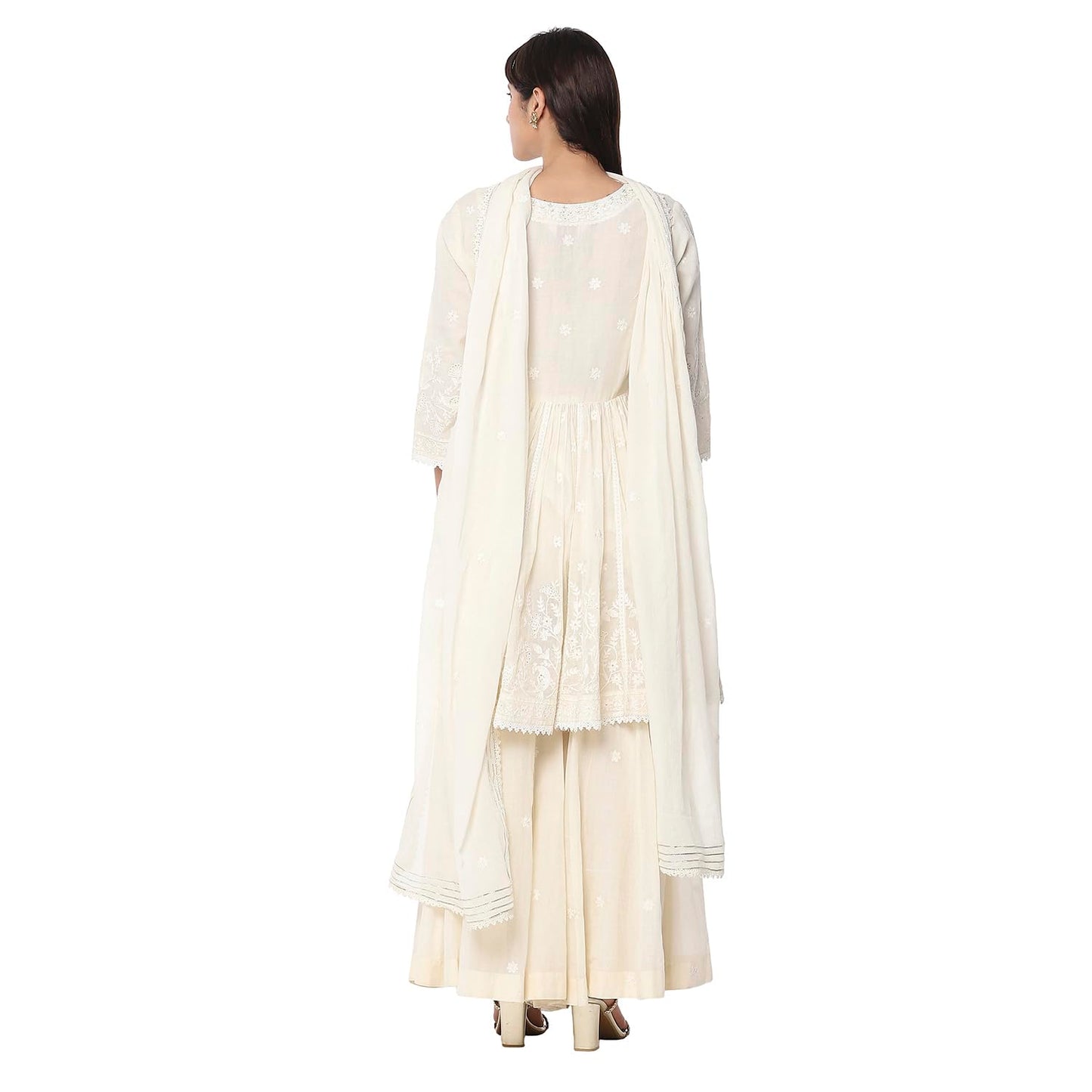 Biba Women's Pure Cotton Kurta Set (SKDNKSI10473SS25OWHT_Off White
