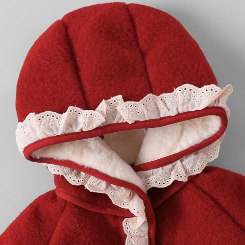 Hopscotch Girls Red Full Sleeves Heart Applique Long Coat For Age (18-24 Months)