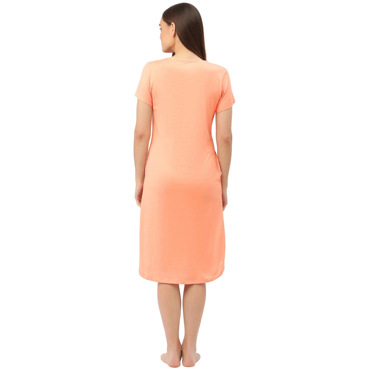 Sweet Dreams Women's Cotton Above The Knee Short Night Dress Nightgown (2279AV Tropical Peach S)