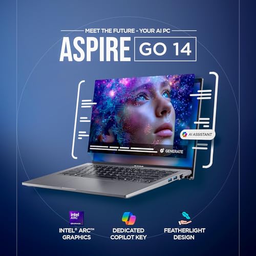 acer Aspire Go 14, Intel Core Ultra 5 125H (14th Gen),16GB DDR5 RAM/1TB SSD, WUXGA IPS, 14.0"/35.56 cm, Win 11, MS Office, Steel Gray, 1.5 kg, AG14-71M,Backlit Keyboard, AI Powered Premium Laptop