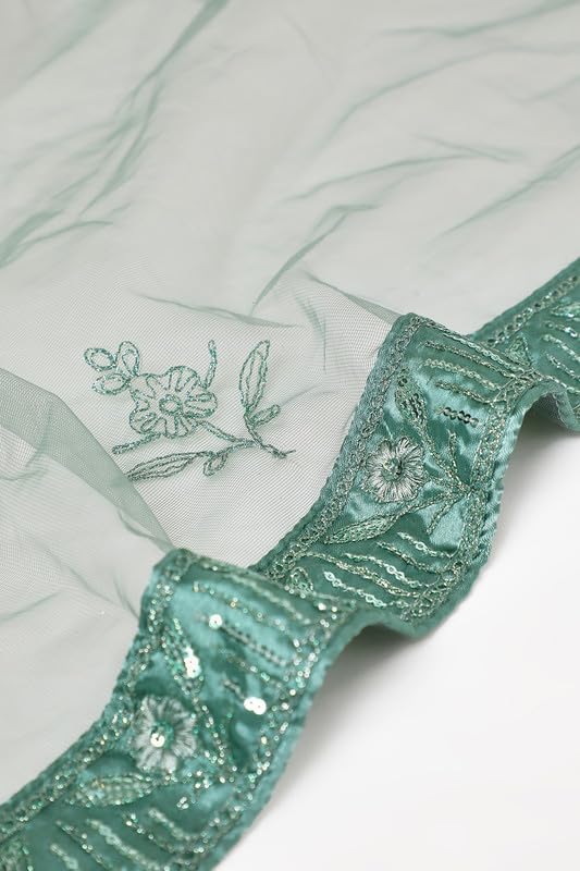 Soch Womens Sap Green Net Embellished Unstitch Ghagra Choli With Stones And Sequins