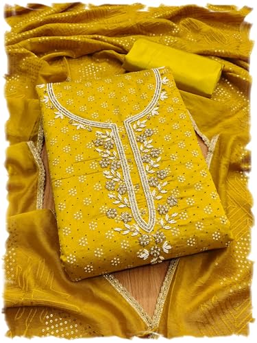 Leeli Peeri Designer Women's Chanderi Printed With Hand Embroidery Work Unstitched Salwar Suit Dress Material