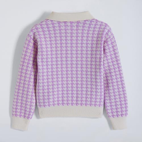 Hopscotch Girls Full Sleeves Purple 2-Pc Houndstooth Textured Sweater & Skirt For Age (6-7 Years)