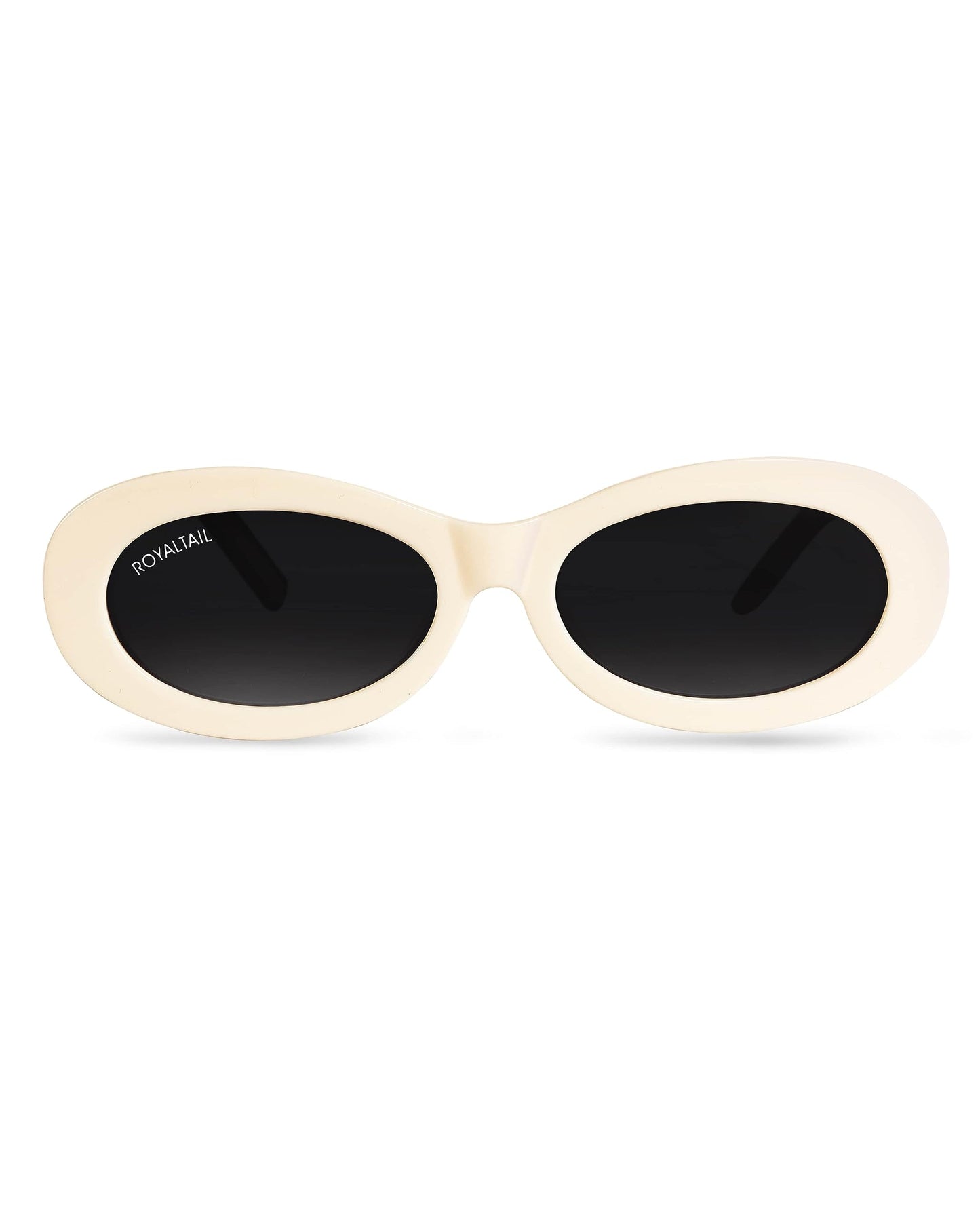 Royaltail Oval Retro Shape Sunglasses Cream Frame & Black Glass Unisex 100% UV Protected | For Men & Women | For Protection, Safety, Party, Styling