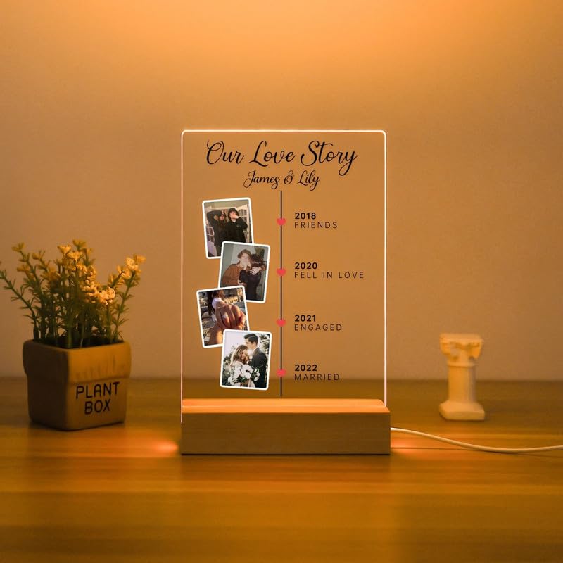 THE GRANDEUR Acrylic Led Rectangular Tabletop Photo Frame Customised Gift, Anniversary Gift, Valentine's Day Gift, Wedding Gifts for Couples, Marriage Gift, Birthday Gifts(Design 1), Brown, 20x15 cm1