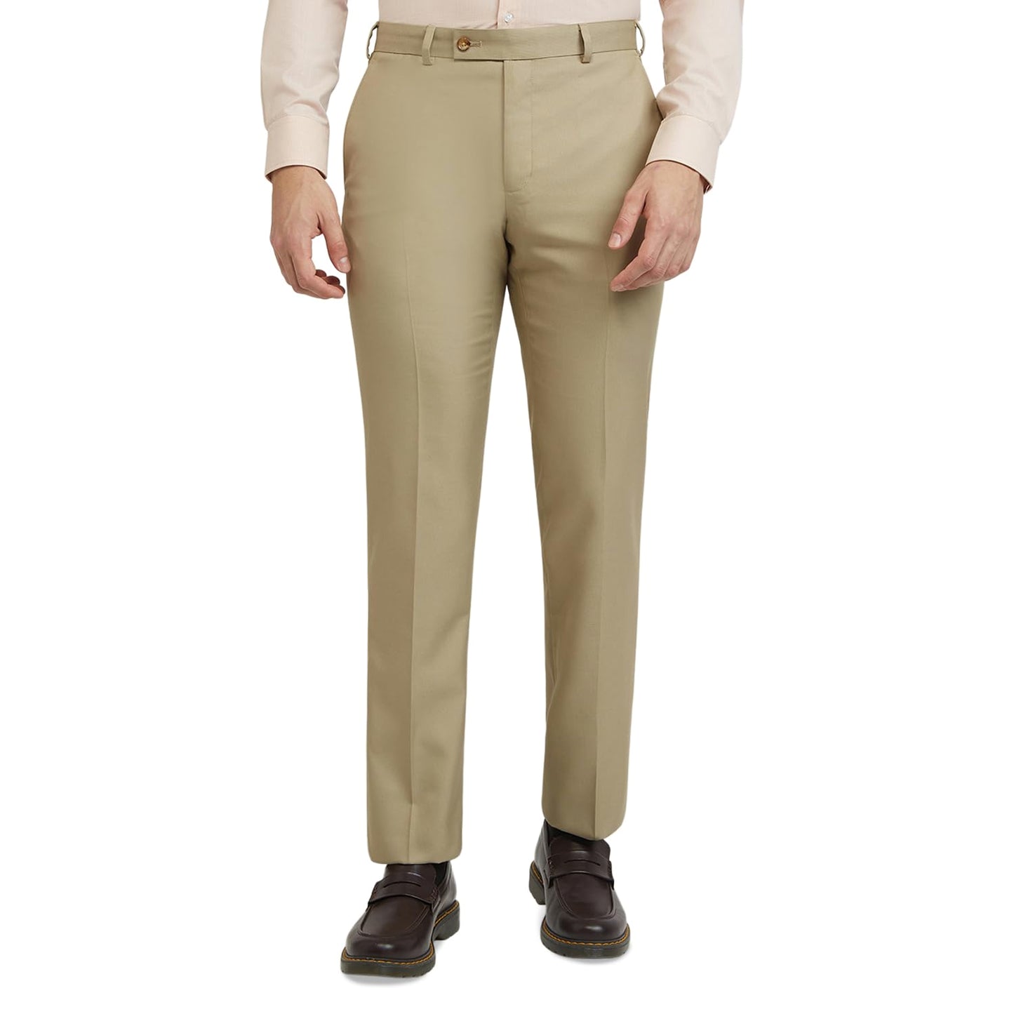 Park Avenue Men's Smart Fit Casual Trousers, Poly-Viscose Blend Structure Pattern, Flat Front, Modern City Casuals | Medium Fawn