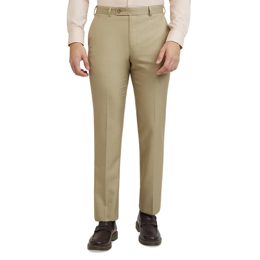 Park Avenue Men's Smart Fit Casual Trousers, Poly-Viscose Blend Structure Pattern, Flat Front, Modern City Casuals | Medium Fawn