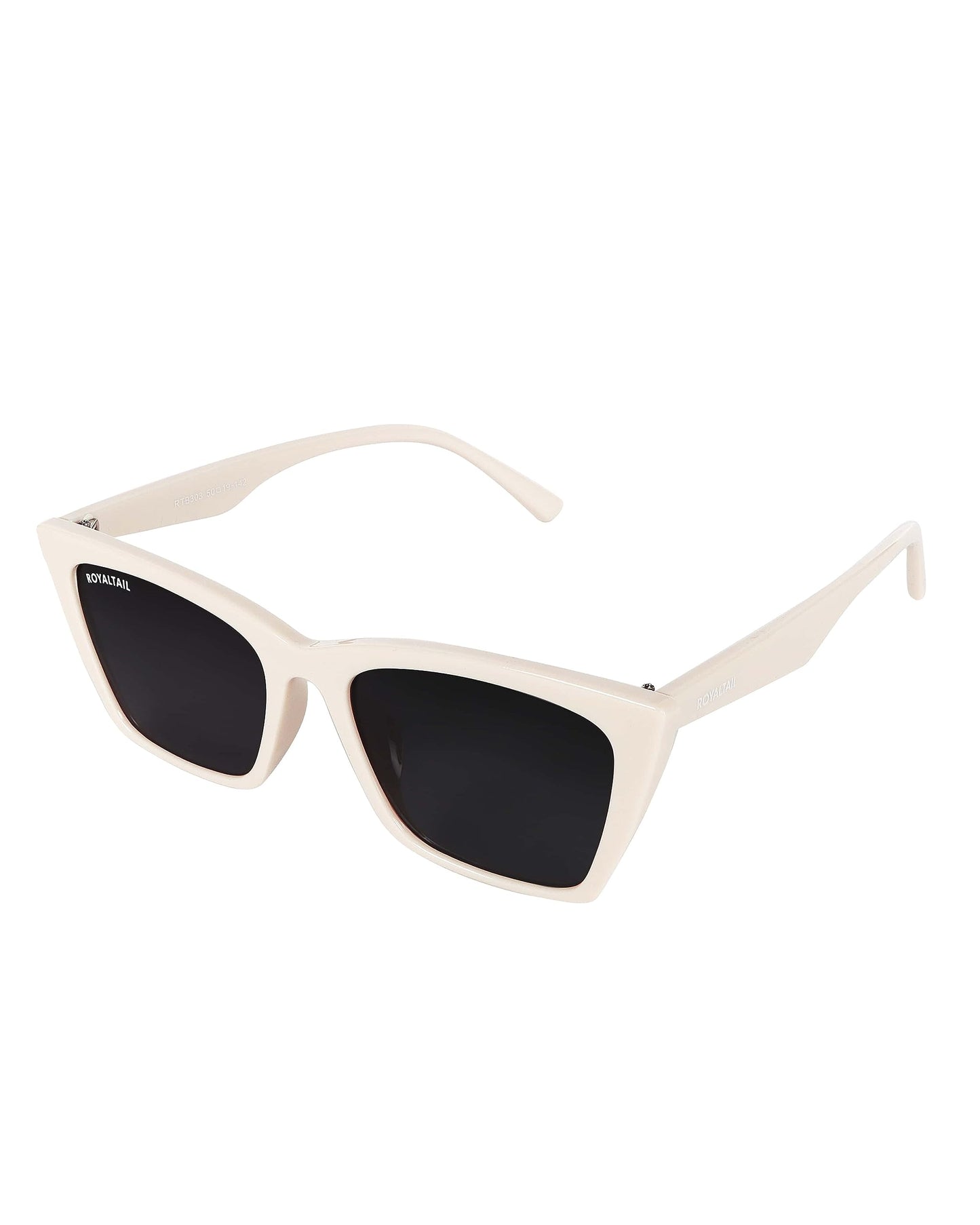 Royaltail Cat Eye Shape Sunglasses Cream Frame & Black Square Glass Unisex 100% UV Protected | For Men & Women | For Protection, Safety, Party, Styling