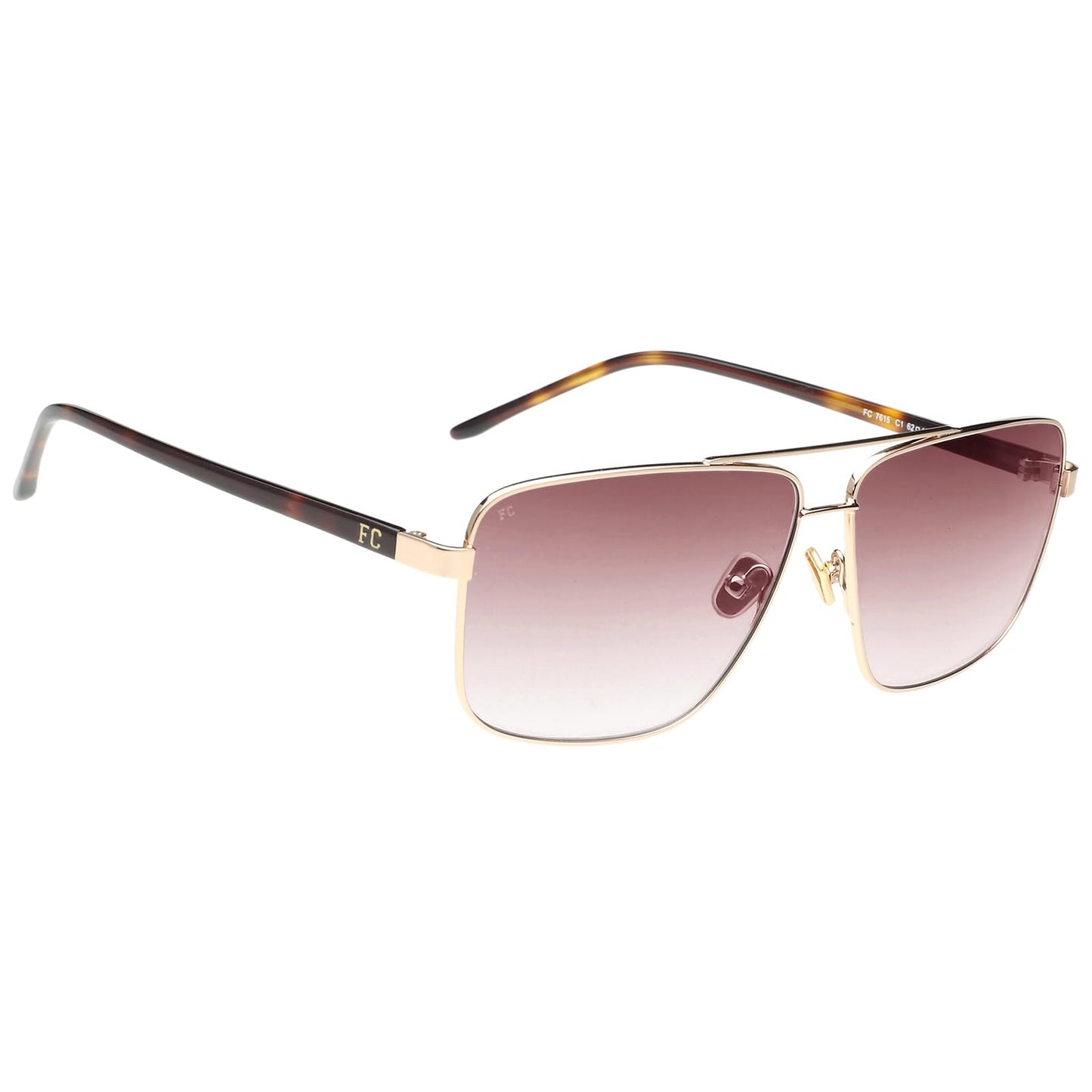 French Connection|Gold Full Frame Square Sunglasses|100% UV Protected (Uv 400) Brown Gradient Faded Lens|Men's|Large|FC 7615 C1 62 S