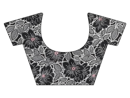 Womanista Women's Satin Two Way Floral Black Saree With Un-stitched blouse