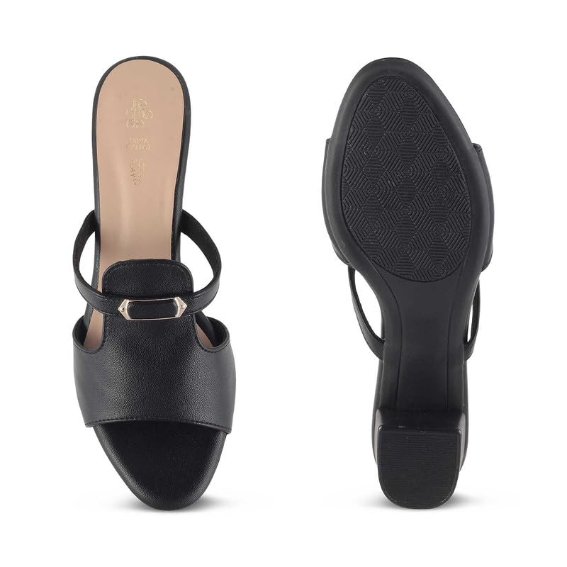 tresmode 239-MISO BLACK WOMEN DRESS BLOCK HEEL SANDALS EU/39 UK/6