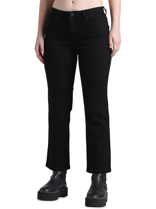 ONLY Women Solid Flared Fit Mid Rise Ankle Length Black Bootcut Jeans