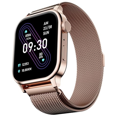Fire-Boltt Rise Luxe Smart Watch, 1.85" HD Display, Metal Body with Bluetooth Calling, Rotating Crown, AI Voice Assistant, 120 Sports Modes, Neon UI, SpO2 & Heart Rate Monitoring (Rose Gold Mesh)