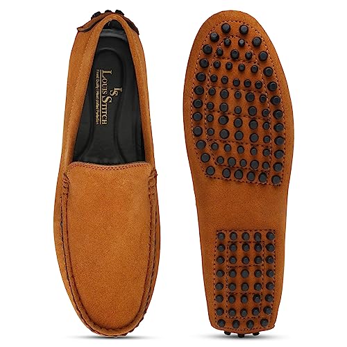 LOUIS STITCH Men's Loafers Casual Shoes | Italian Suede Leather Moccasins | Slip-On for Business, Formal, Parties, Everyday Wear | Solid Tiger Tan | UK Size 7 (LSITSUPTB-)