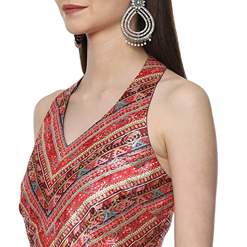 BIBA WOMEN PRINTED FLARED SALWAR KURTA DUPATTA(SKDASSORTED8199_CHOCO BROWN_38)