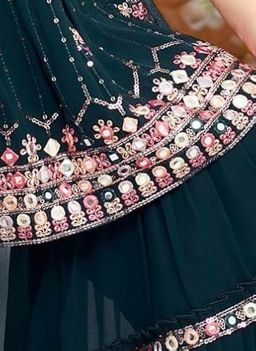 DIGILINE Royal Blue Georgette Embroidered Square Neck Sleeveless Kurti Sharara Set With Dupatta | Traditional Anarkali Style Kurti Sharara Suits Set for Girls (IN, Age, 14 Years, 15 Years, Regular)