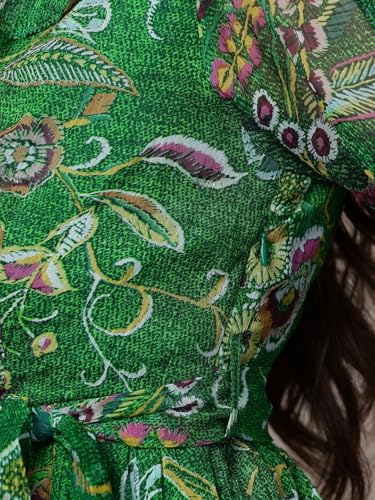 Label RITU KUMAR Green Alanna V Neck Short Dress with Belt