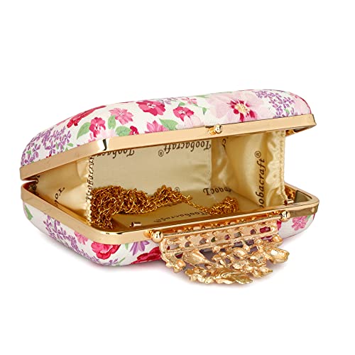 TOOBA Handicraft Beautiful Flower Box Clutch Bag Purse for Bridal, Casual, Wedding Bag for Women & Girls (White Flower)