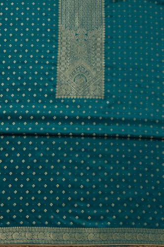 Soch Womens Turquoise Blue Gajji Silk Zari Woven Unstitch Dress Material With Zari Woven