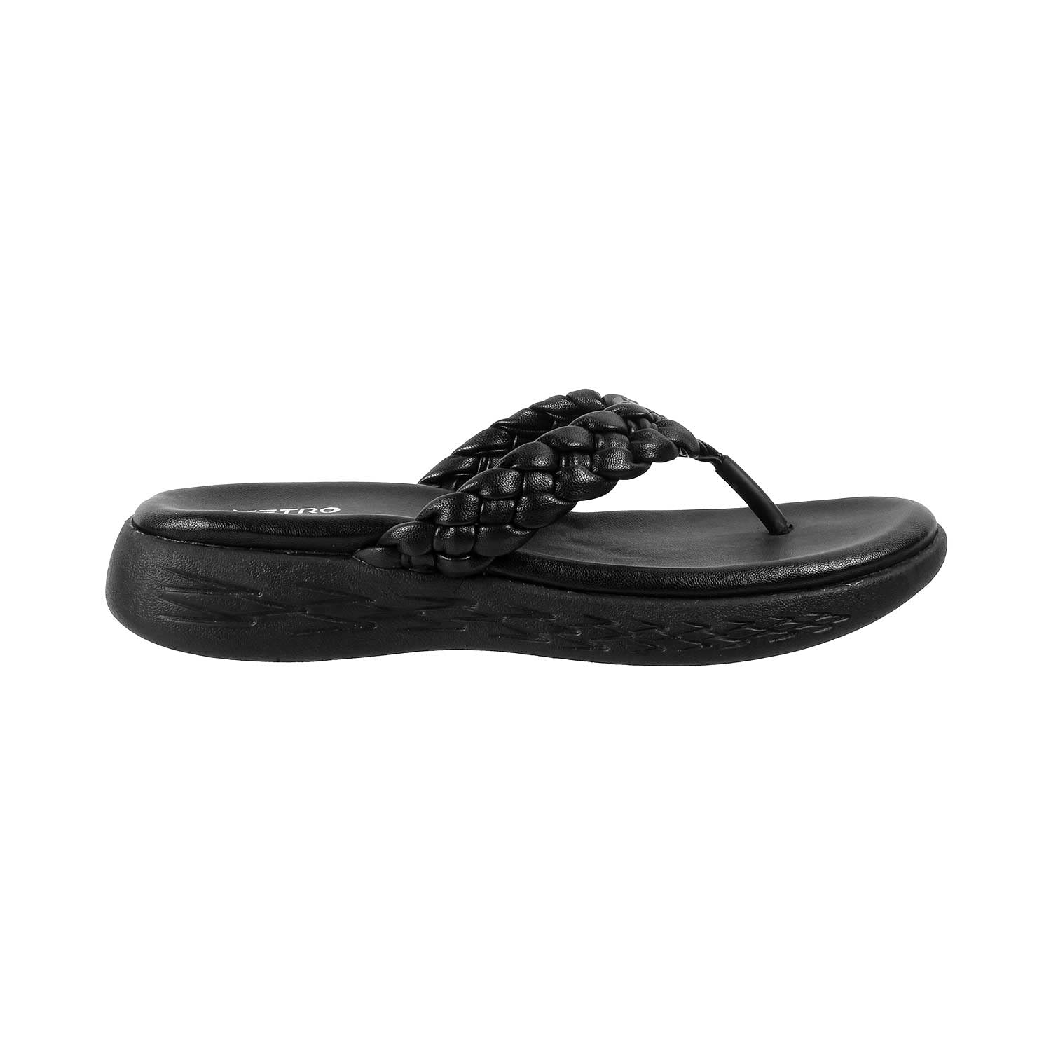 Metro Women Black Synthetic Leather Thong Slipper | Sandal - SaumyasStore