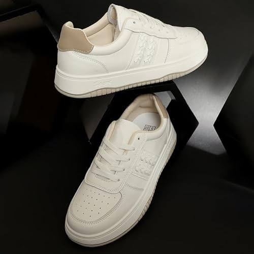 ROSEMEAD Women Casual Sneaker Shoes | Stylish and Comfortable | Lace-Up Style Offwhitebrown_UK- 7