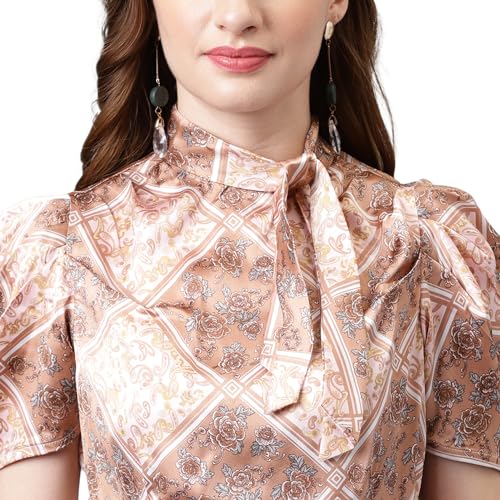 Latin Quarters Women's Brown Half Sleeve Printed Blouse/Top_XL