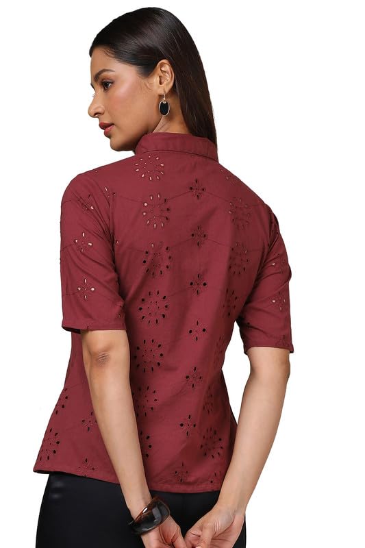 Soch Womens Maroon Cotton Blend Schiffli Tunic