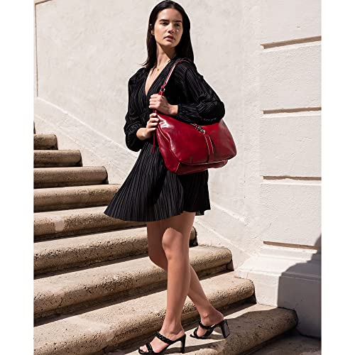 Floto Puglia Italian Leather Women's Shoulder Bag Handbag Purse, Black, Large