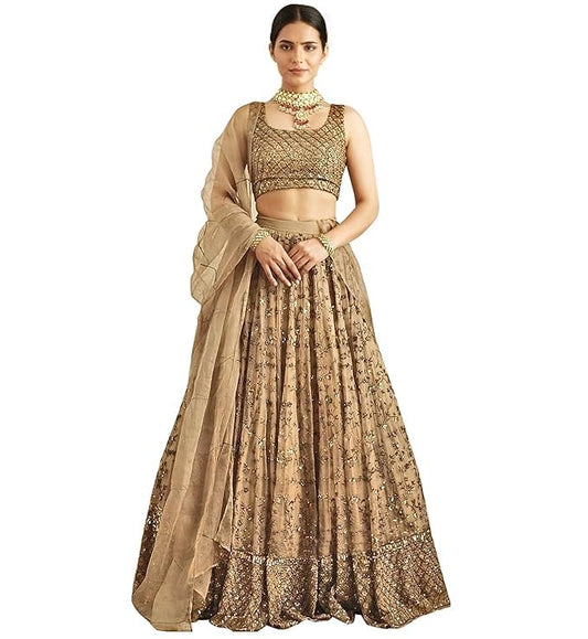 BRAVASILK Women's Net Embroidery Lehenga Choli With Net Dupatta