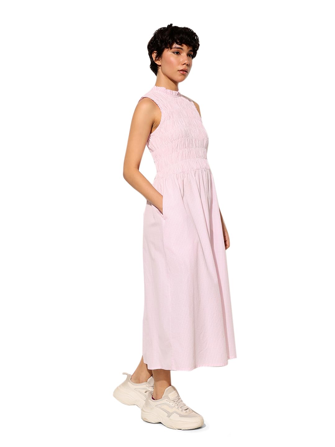 ONLY Women's Checked A-Line Midi Dress