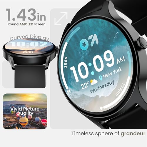 GOBOULT Newly Launched Rover Pro 1.43'' AMOLED, Free Straps, Bluetooth Calling, IP68, Zinc Alloy Frame, 1000 Nits Brightness, AI Voice Assistant, SpO2, 120+ Sports Mode Smartwatch (Pure Black)