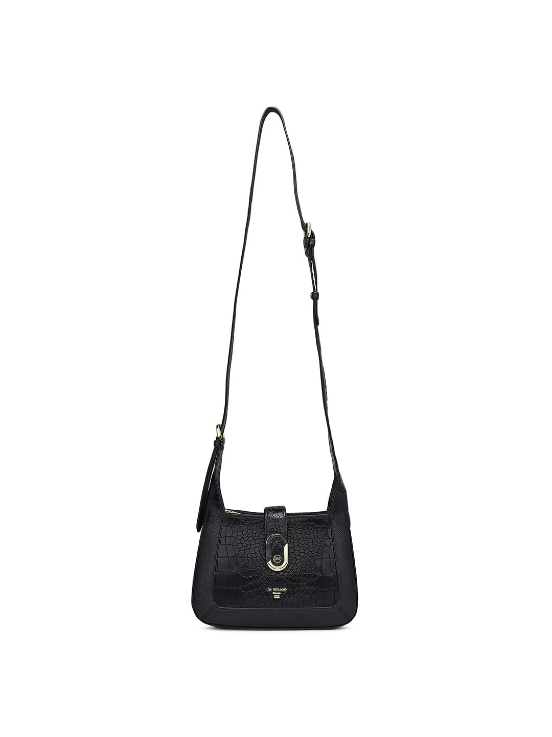 Da Milano Genuine Leather Black Sling Bag (00993OL) (Small)