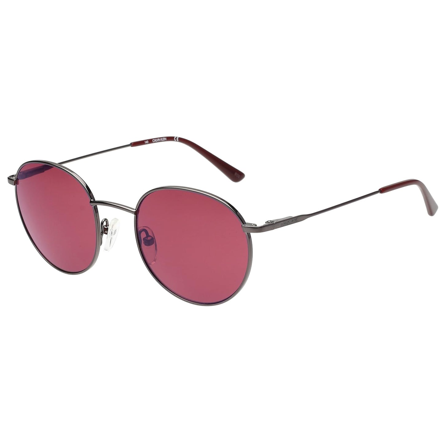 Calvin Klein|Grey Full Frame Round Sunglasses|100% UV Protected (Uv 400) Red Lens|Men's & Women's|Small|Ck 18104 009 49 S