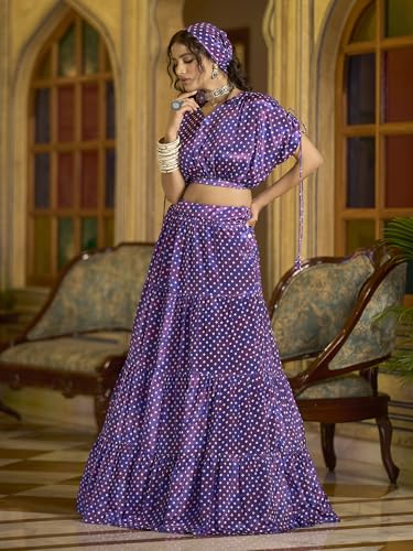 PURVAJA Women's Chinon/Art Silk Semi-Stitched Lehenga choli (Vivi-Purple_M)