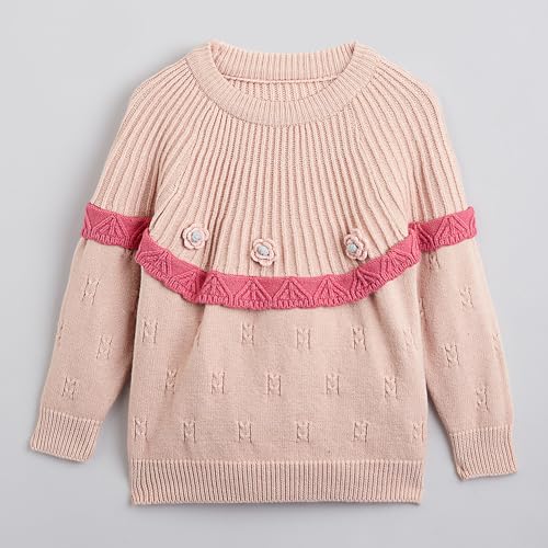 Hopscotch Girls Full Sleeves Pink 2-Pc Floral Applique Sweater & Skirt (3-4 Years)