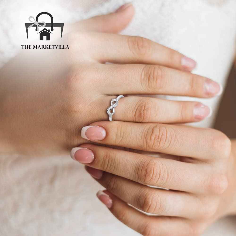 THE MARKETVILLA Pure 925 Sterling Silver Rings for Women, Infinity Style Ladies Anguthi - Ring for Girlfriend, Infinity Ring for Women Silver Rings for Girls - Adjustable (Classic)