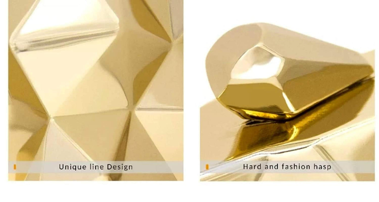 Toobacraft Women Handicraft Beautiful Metallic Acrylic Box Clutch Bag Purse For Bridal, Casual, Party, Wedding (Both Sides Exactly Same) (Gold).