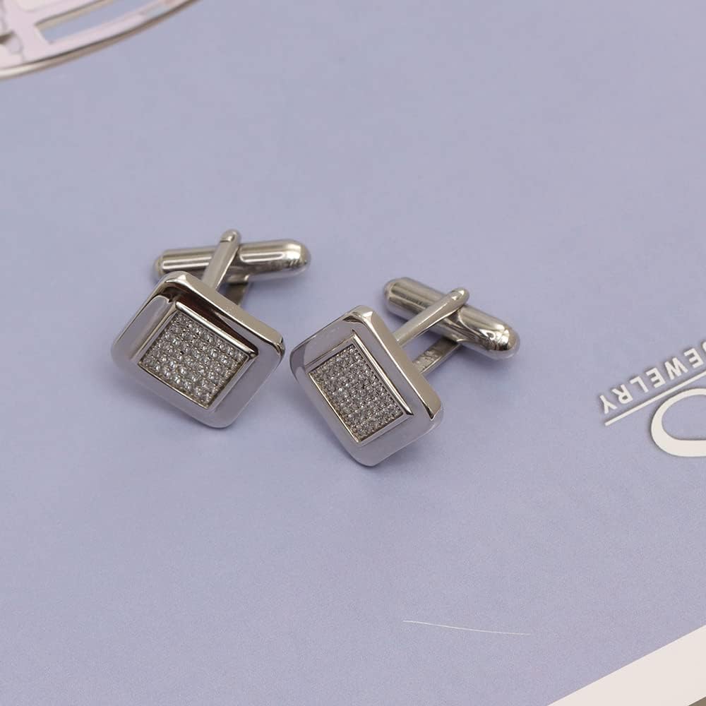 LeCalla 925 Sterling Silver BIS Hallmarked Rhodium-Plated Cubic-Zirconia Square Cufflinks for Wedding Dad Father Grand-Father