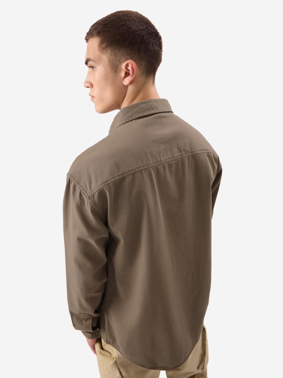 The Souled Store Solids: Brown Men and Boys Long Sleeve Collared Neck Button Front Regular Fit Utility Shirts