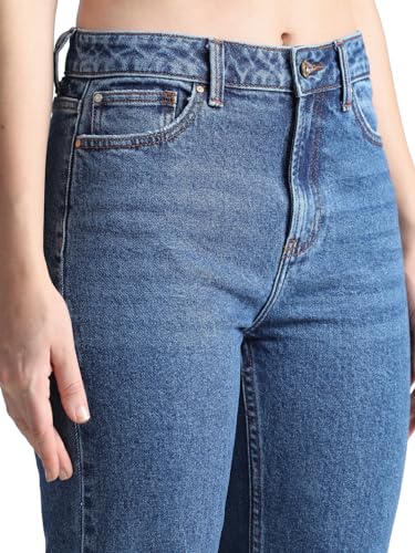 ONLY Women Solid Cotton Straight Fit Mid Rise Blue Jeans