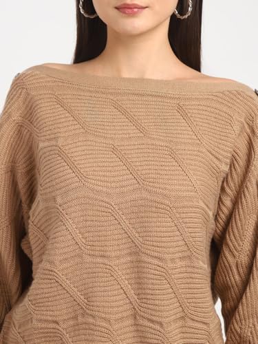 GUESS Women Beige Solid Boat Neck Dress