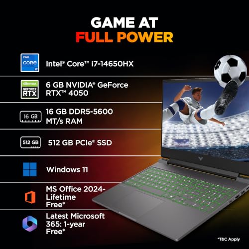 HP Victus 15, Intel Core i7-14650HX, 6GB RTX 4050, 16GB DDR5(Upgradeable) 512GB SSD, FHD, IPS, 144Hz, 300 nits, 15.6''/39.6cm, Win11, Office24, Mica Silver, 2.3kg, fa2619TX, Xbox* RGB Gaming Laptop
