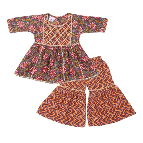 Arshia Fashions Baby Girl's Cotton Sanganeri/Floral Printed Kurti With Sharara Dress Clothing Set