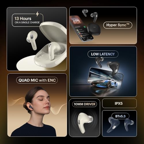 Noise Newly Launched Buds E1 V2 in-Ear Truly Wireless Earbuds with Pebble Grain Design, 35H of Playtime, Quad mic ENC,10mm Driver, Low Latency, BT v5.3 (Dune Beige)