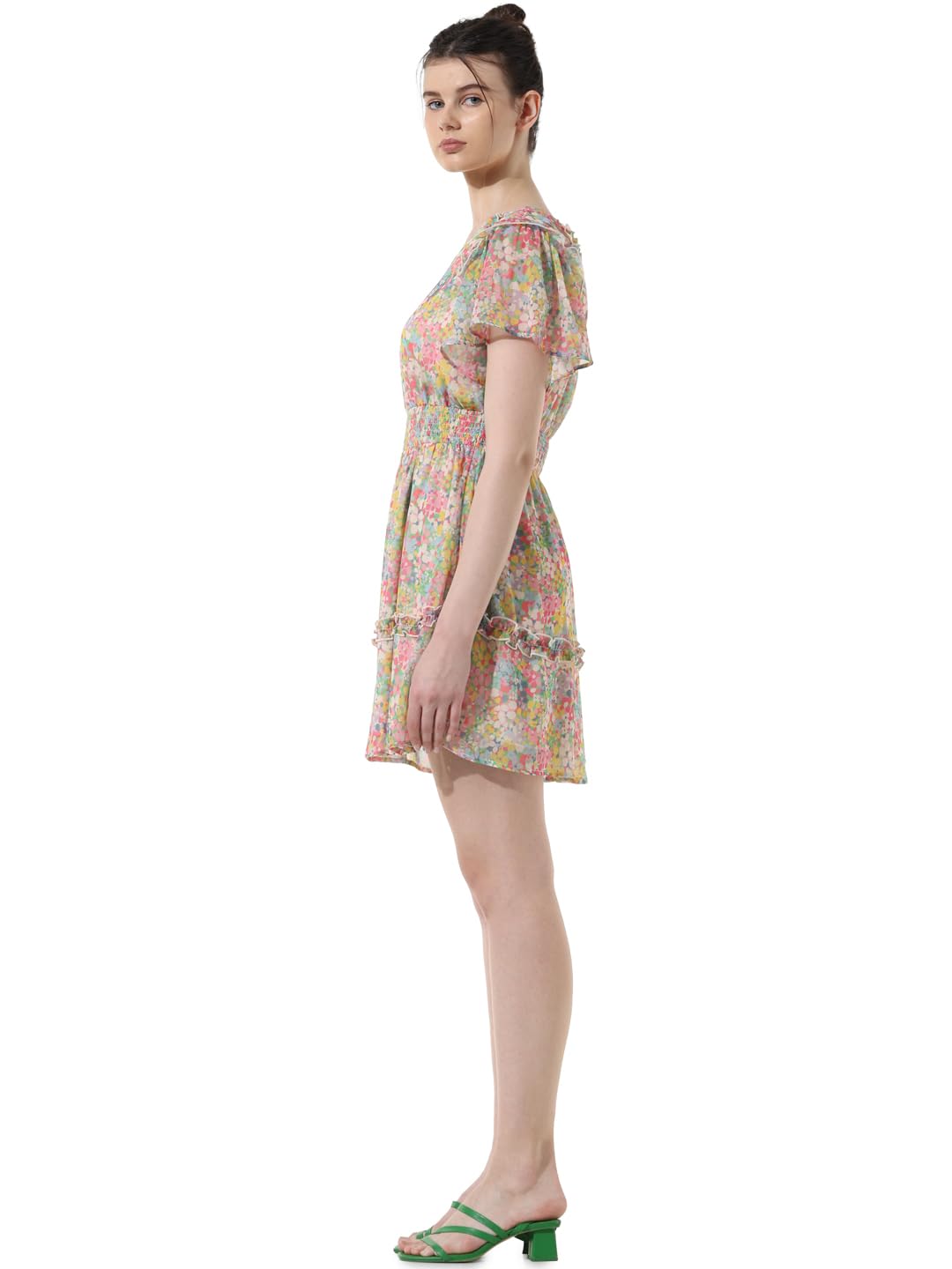 ONLY Women Printed Polyester Above Knee Multicolor Tiered Dress