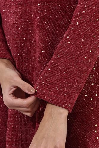 W for Women Maroon Solid Sequins Flared Dress for Women (Size: XL)-24NOW11846-314003A