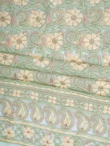 Ada Hand Embroidered Lucknowi Chikankari Unstitched Georgette Dress Material Suit Piece with Dupatta for Women 01A896014 Pista Green